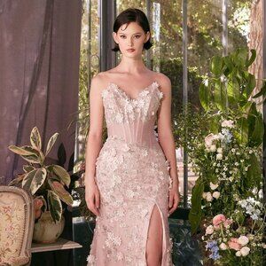 New Sleeveless Strapless Sheath Floral Dress w/ Sheer Pleated Waistline CD A1396